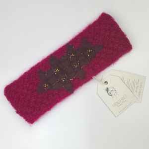 French Knot Berry & Burgundy Floral Beaded Wool Blend Headband
